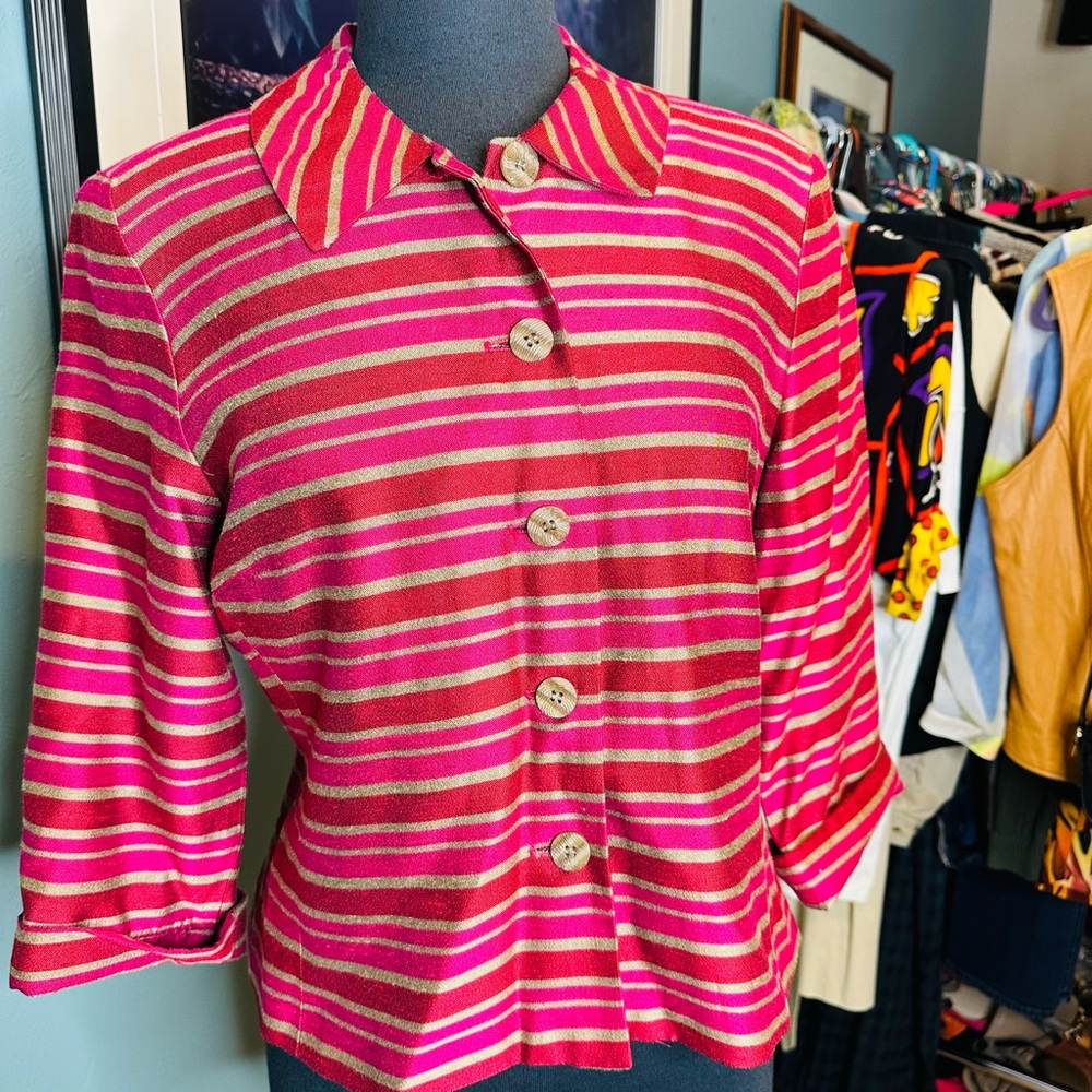 Vintage Russell Kemp Pink and Gold Blazer Padded Shoulders Size 10